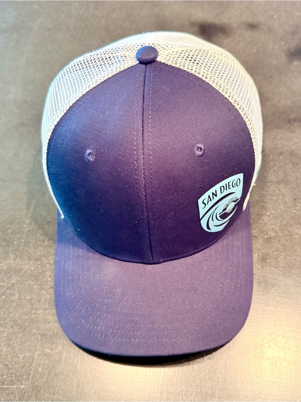 Nike Navy and White Trucker Hat with San Diego Patch. Unisex.